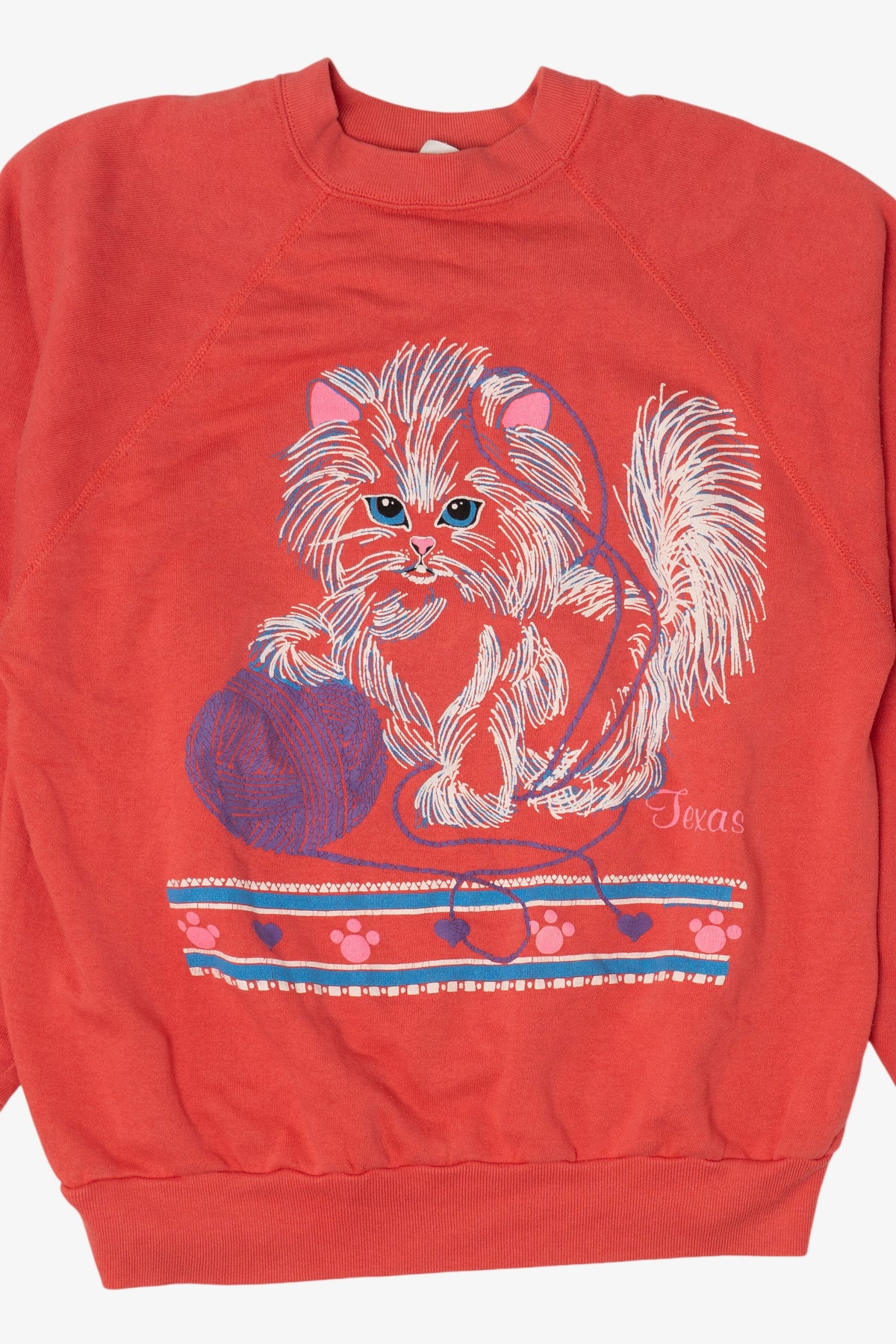 Vintage Embossed Kitten With Yarn Raglan Sweatshirt (1980s)