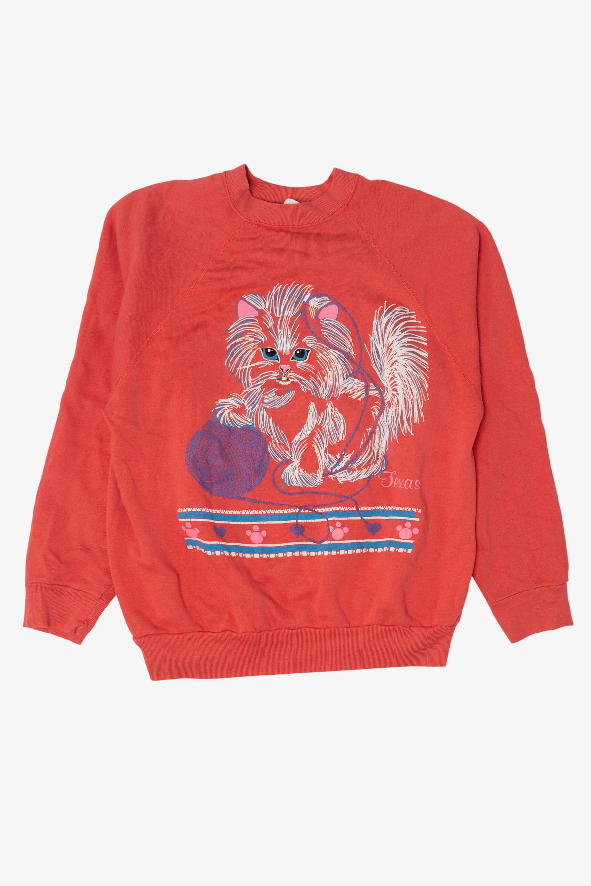 Vintage Embossed Kitten With Yarn Raglan Sweatshirt (1980s)