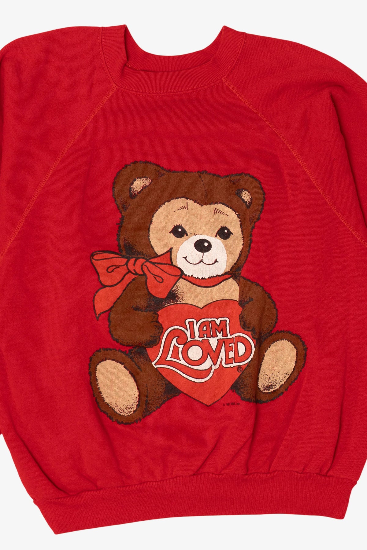 Vintage Red "I Am Loved" Teddy Bear Raglan Sweatshirt (1980s)