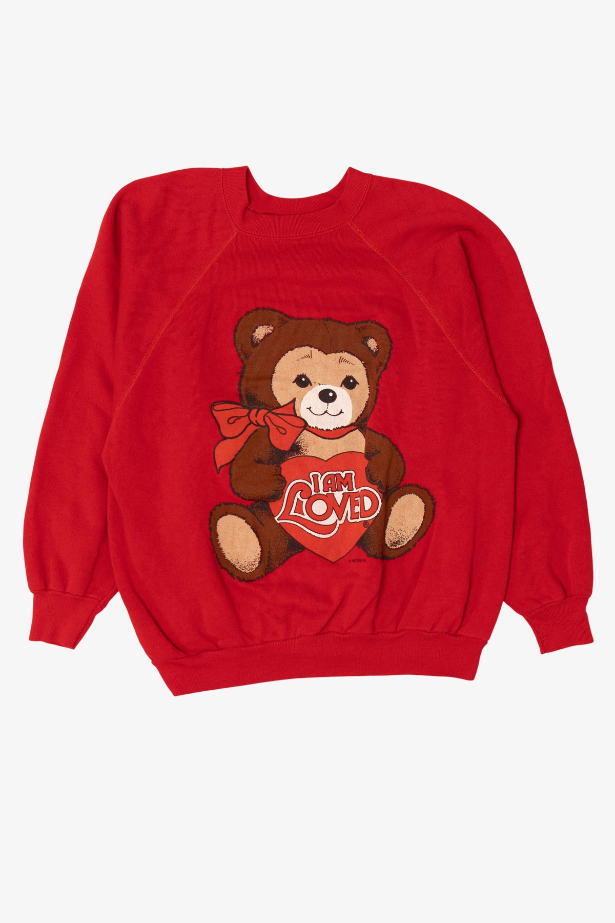 Vintage Red "I Am Loved" Teddy Bear Raglan Sweatshirt (1980s)