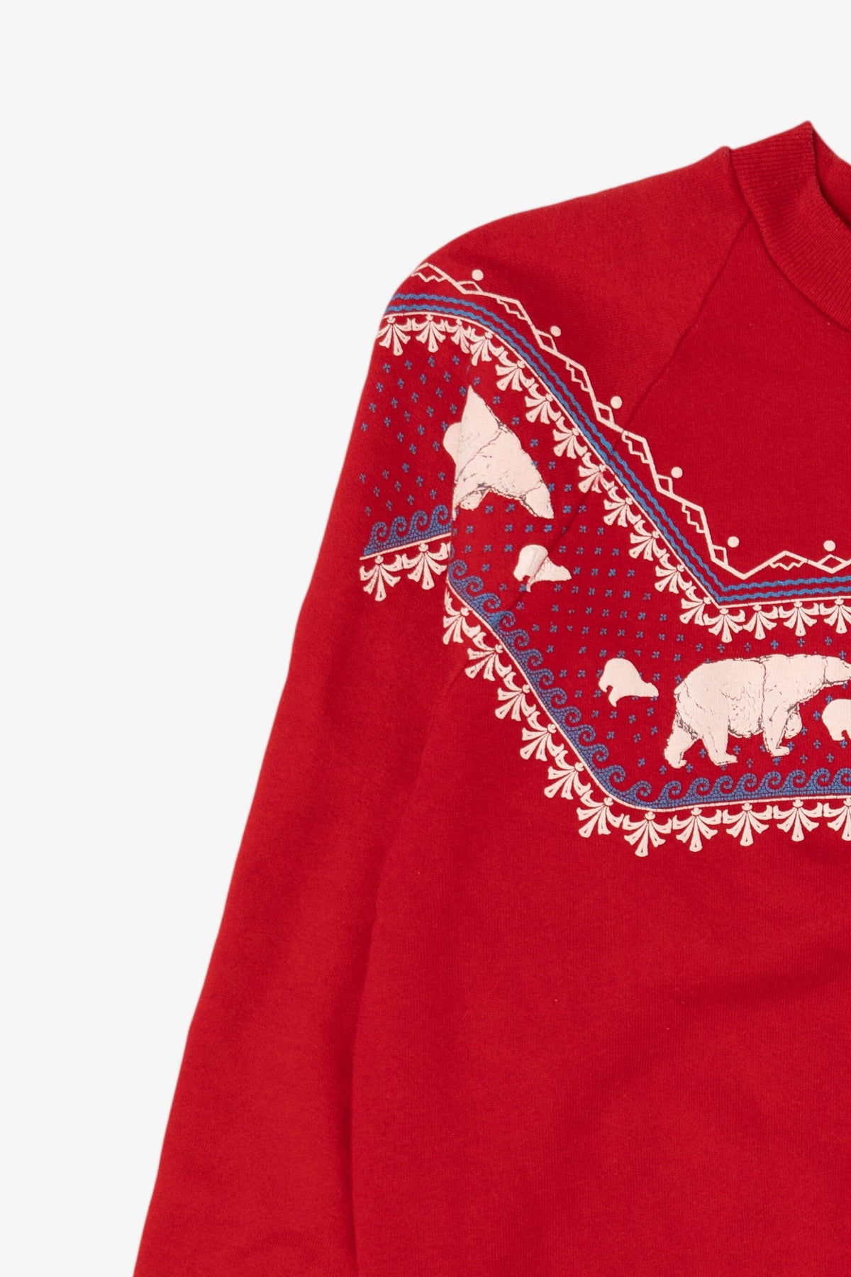 Vintage Red "Alaska" Embossed Polar Bears Raglan Sweatshirt (1980s)