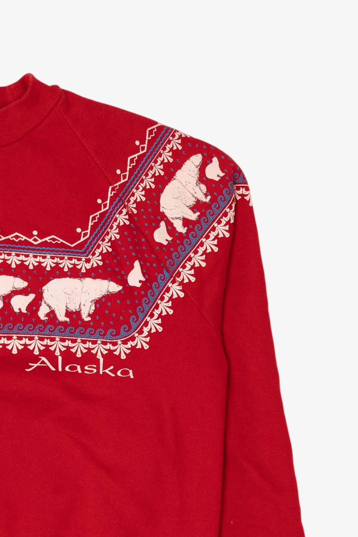 Vintage Red "Alaska" Embossed Polar Bears Raglan Sweatshirt (1980s)