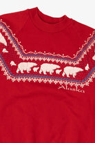Vintage Red "Alaska" Embossed Polar Bears Raglan Sweatshirt (1980s)