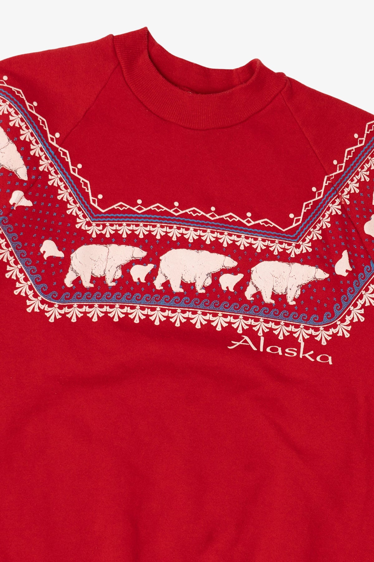Vintage Red "Alaska" Embossed Polar Bears Raglan Sweatshirt (1980s)