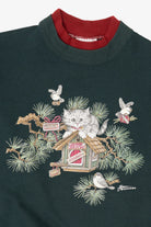 Vintage Green Kitten On Birdhouse Sweatshirt (1990s)