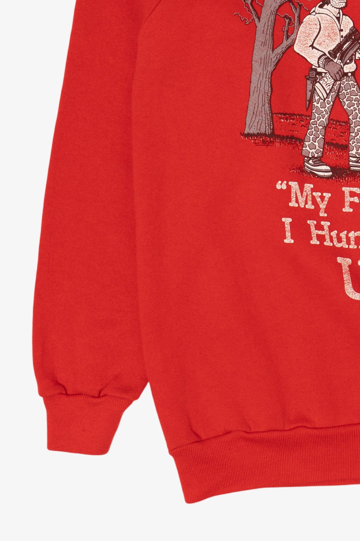 Vintage Red "My Friends Say I Hunt To Much" Utah Funny Raglan Sweatshirt (1980s)