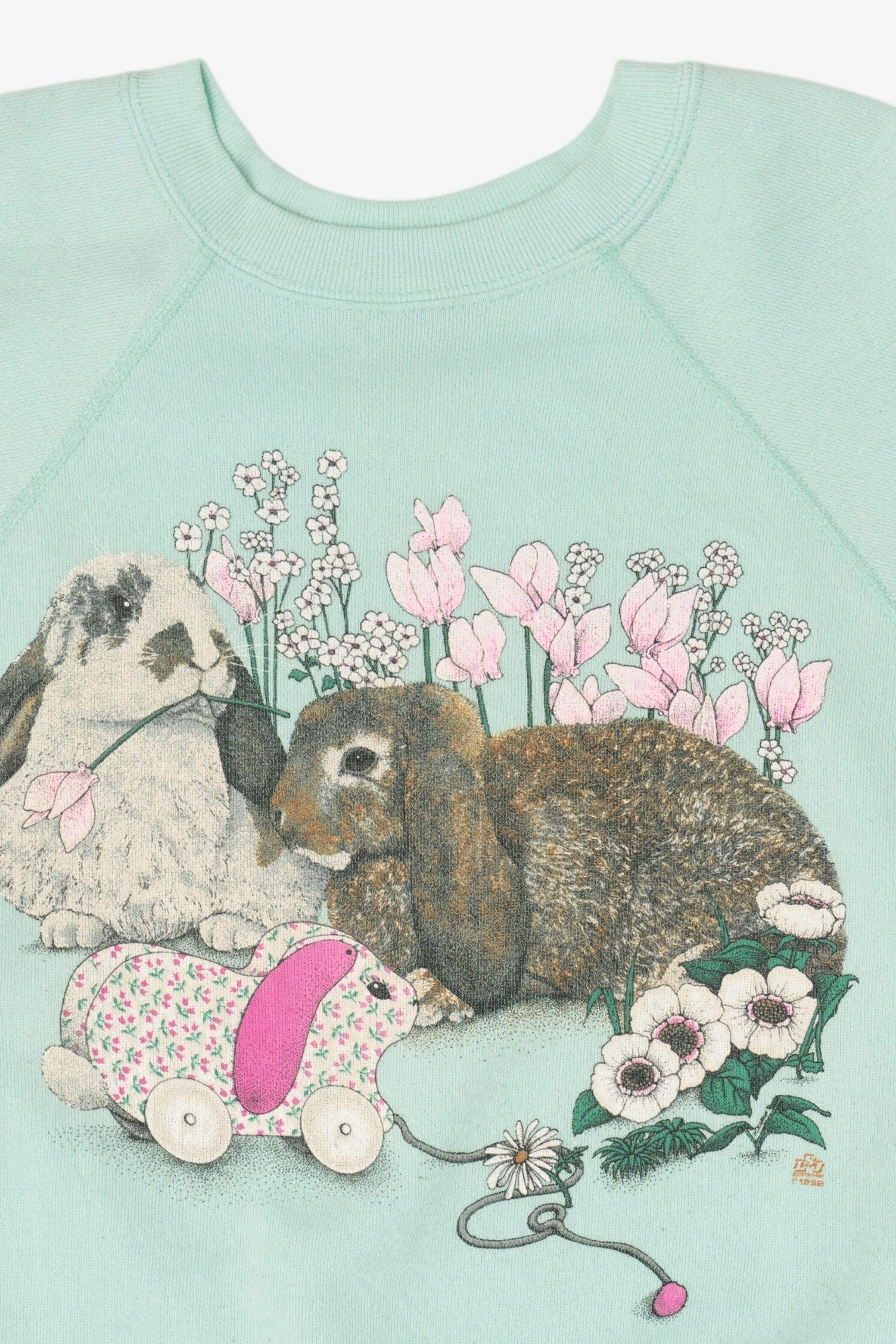 Vintage Bunnies With Flowers Tultex Raglan Sweatshirt (1990s)