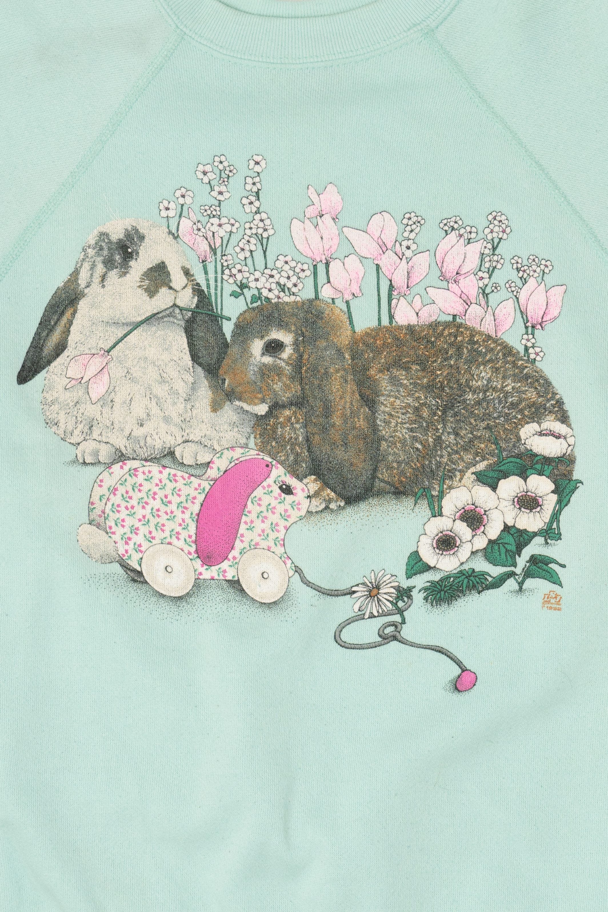 Vintage Bunnies With Flowers Tultex Raglan Sweatshirt (1990s)