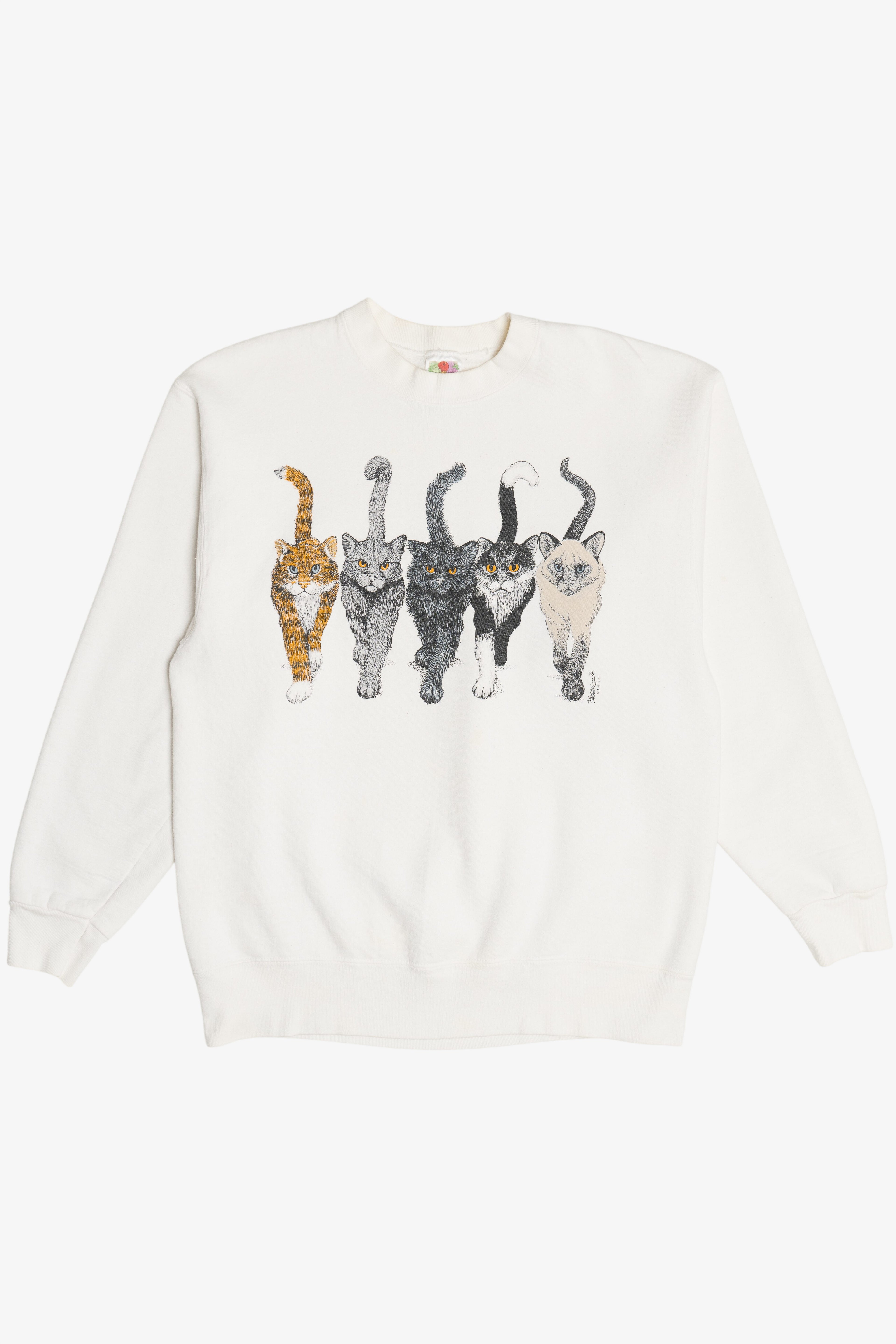 Vintage Cat Crew Front/Back Print Sweatshirt (1990s)