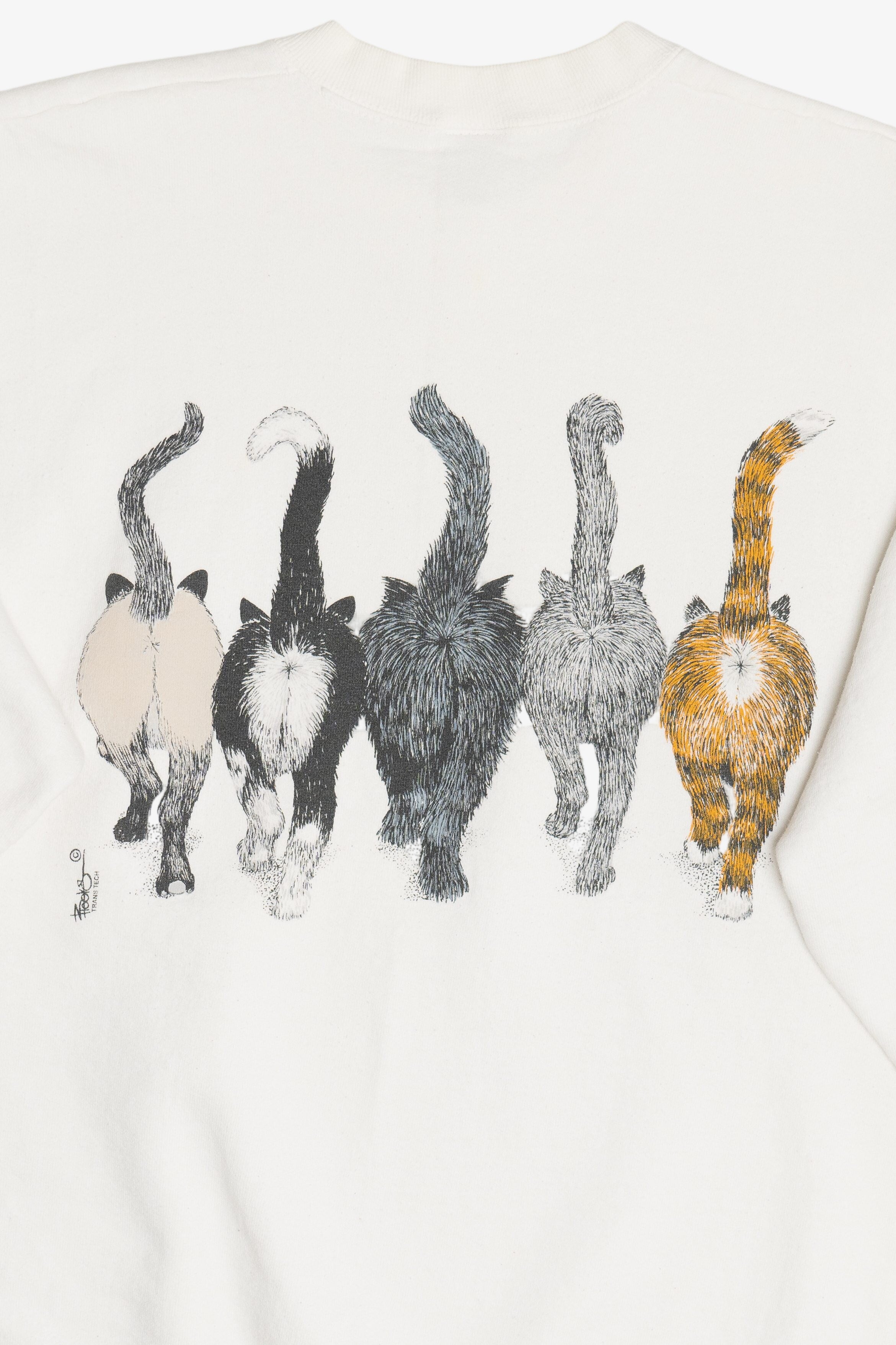 Vintage Cat Crew Front/Back Print Sweatshirt (1990s)