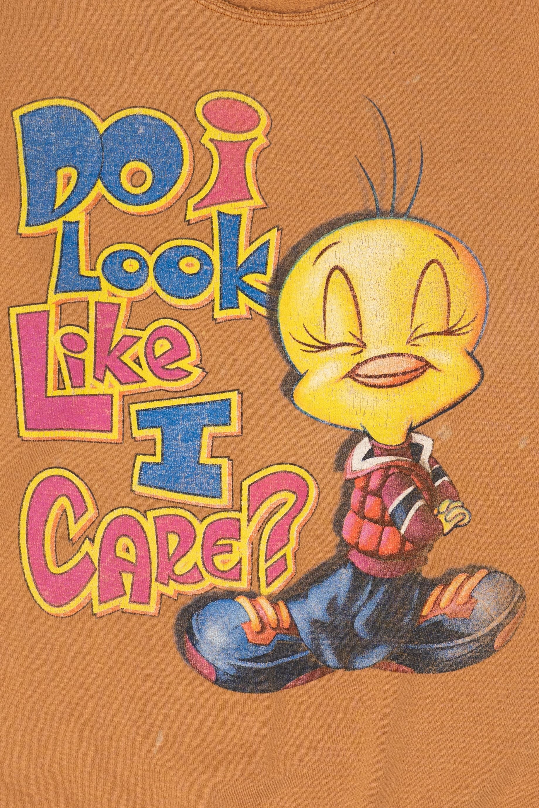 Vintage Distressed Looney Tunes Tweety "Do I Look Like I Care?" Sweatshirt (1990s)