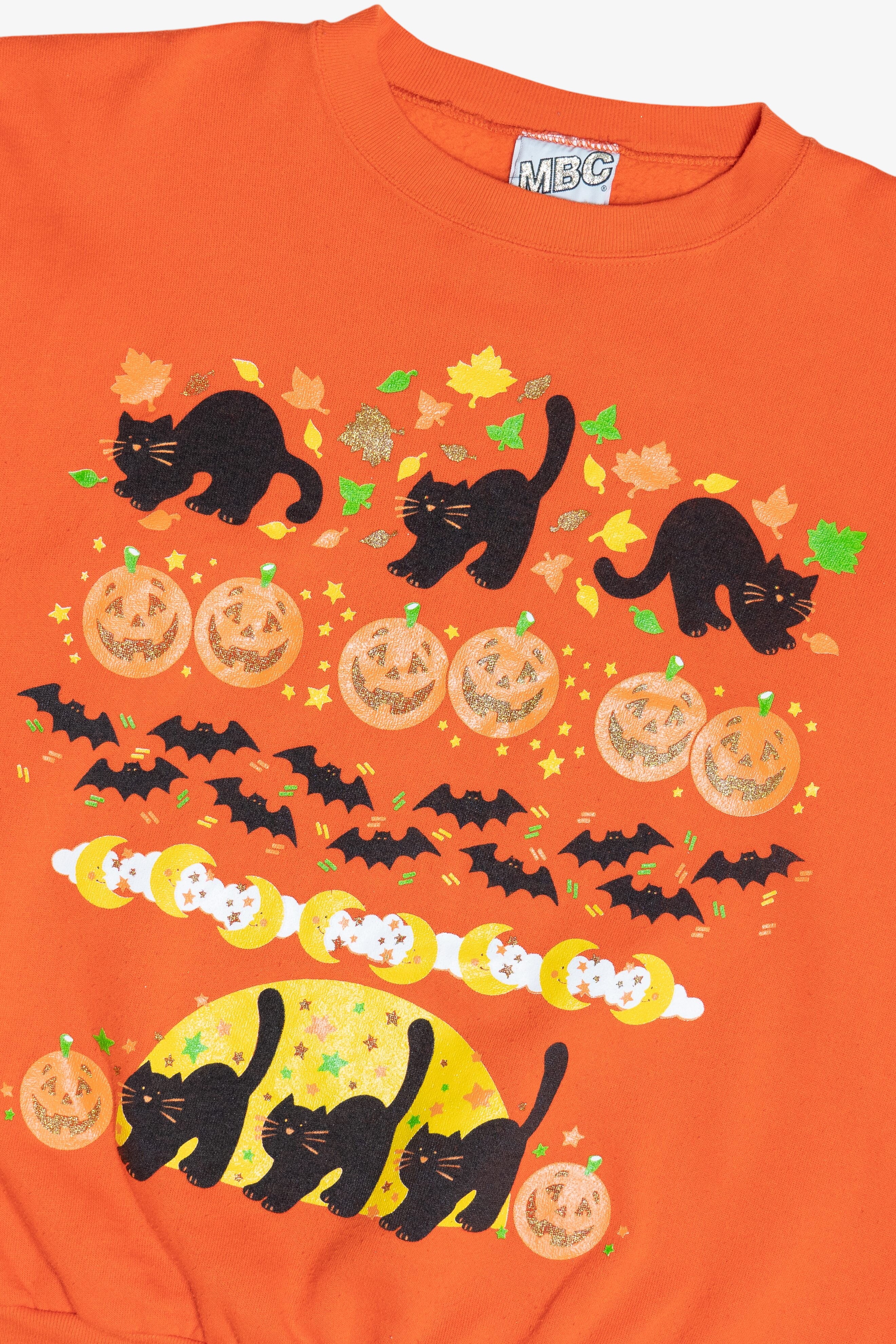 Vintage Black Cats, Bats & Pumpkins Halloween Sweatshirt (1990s)