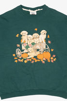 Vintage Green Puppies In Pumpkin Wagon Autumn Harvest Sweatshirt (1990s)