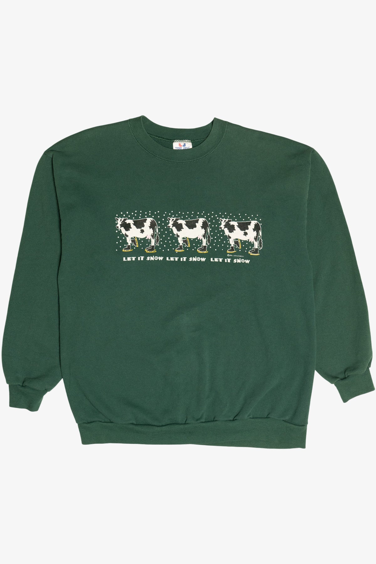 Vintage "Let It Snow Let It Snow Let It Snow" Cows In Winter Boots Sweatshirt (1990s)