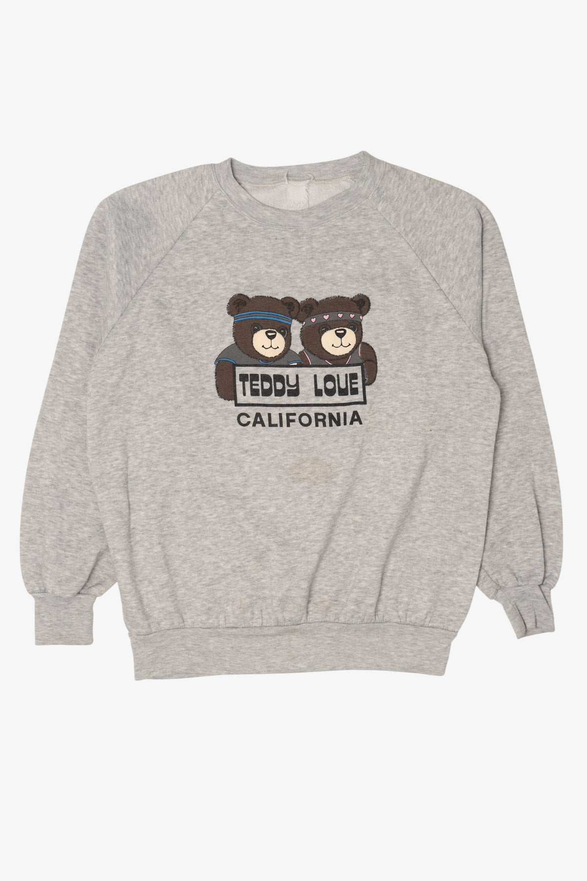 Vintage Embossed "Teddy Love" California Light Gray Raglan Sweatshirt (1990s)