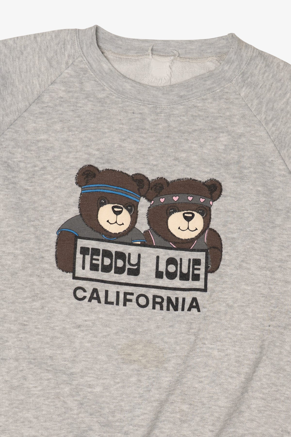 Vintage Embossed "Teddy Love" California Light Gray Raglan Sweatshirt (1990s)