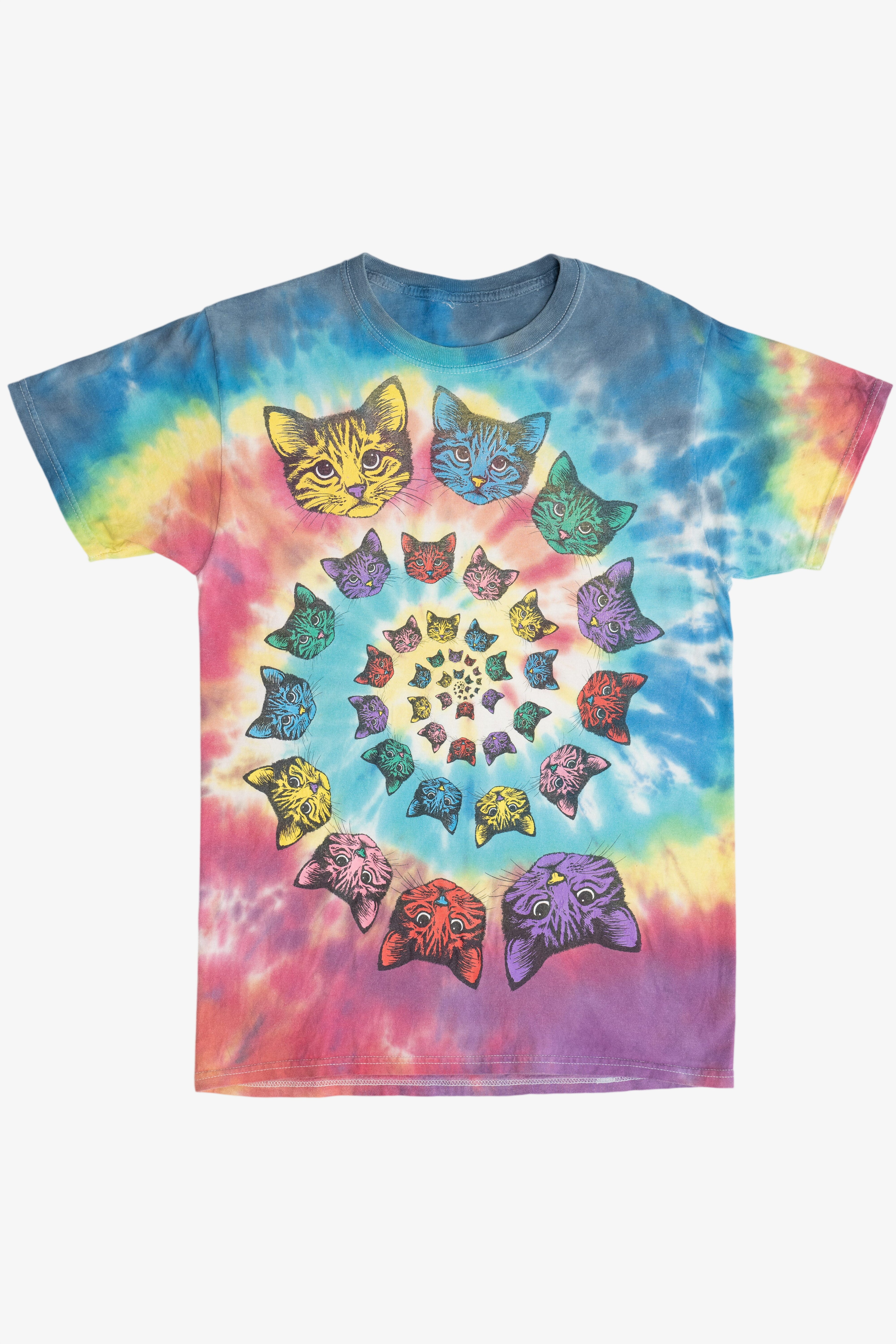 Cat Spiral Rainbow Tie Dye T-Shirt (2010s)