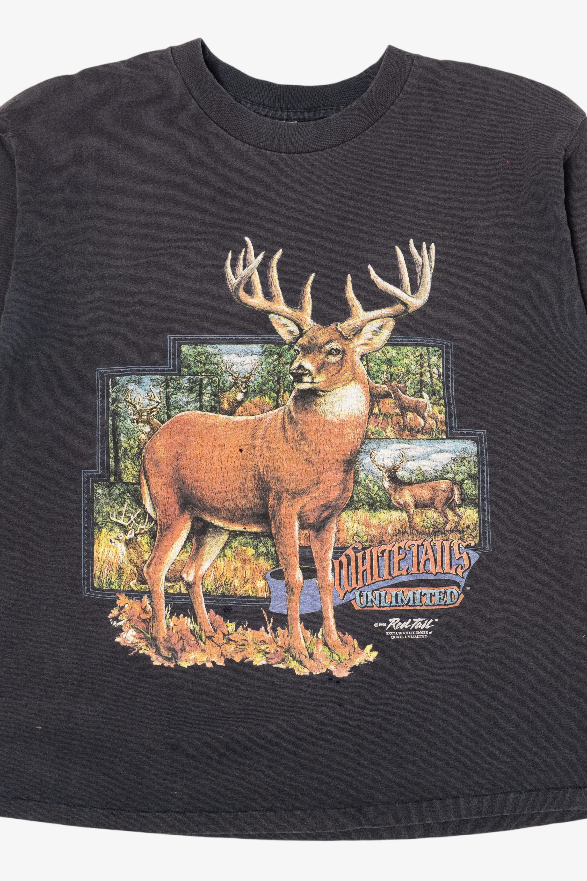 Vintage Distressed Red Tail Whitetails Unlimited Deer Buck Long Sleeve T-Shirt
