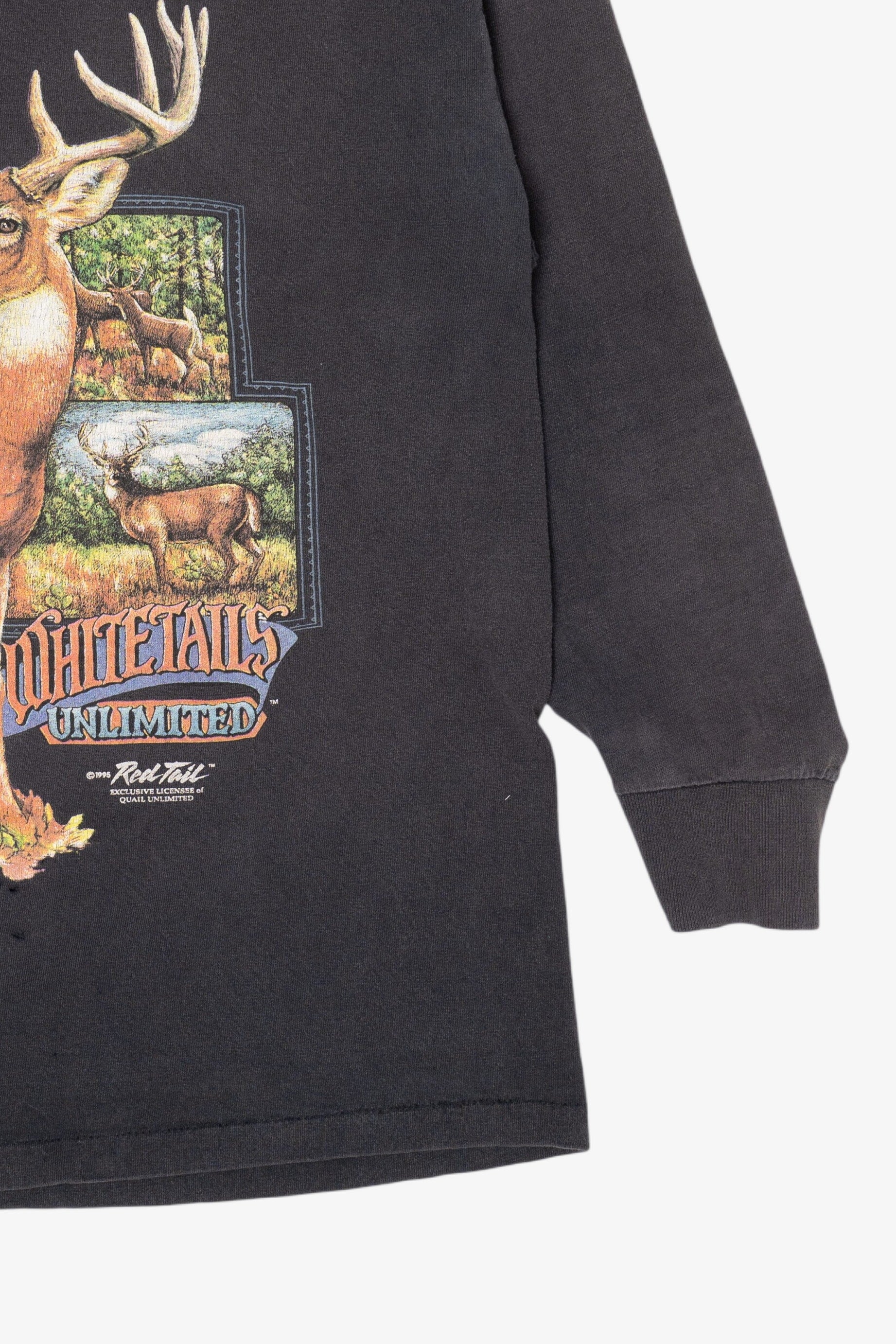 Vintage Distressed Red Tail Whitetails Unlimited Deer Buck Long Sleeve T-Shirt