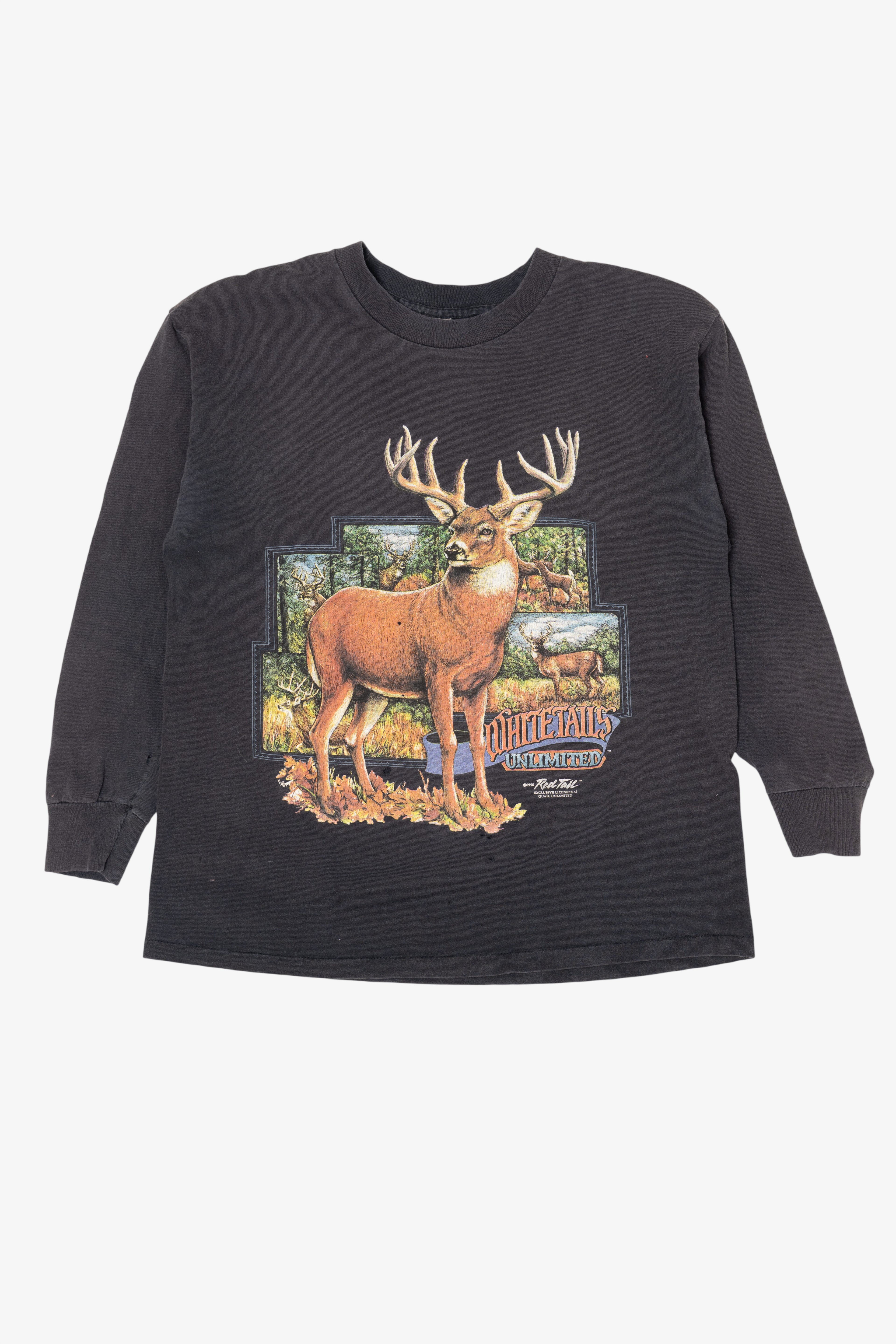 Vintage Distressed Red Tail Whitetails Unlimited Deer Buck Long Sleeve T-Shirt