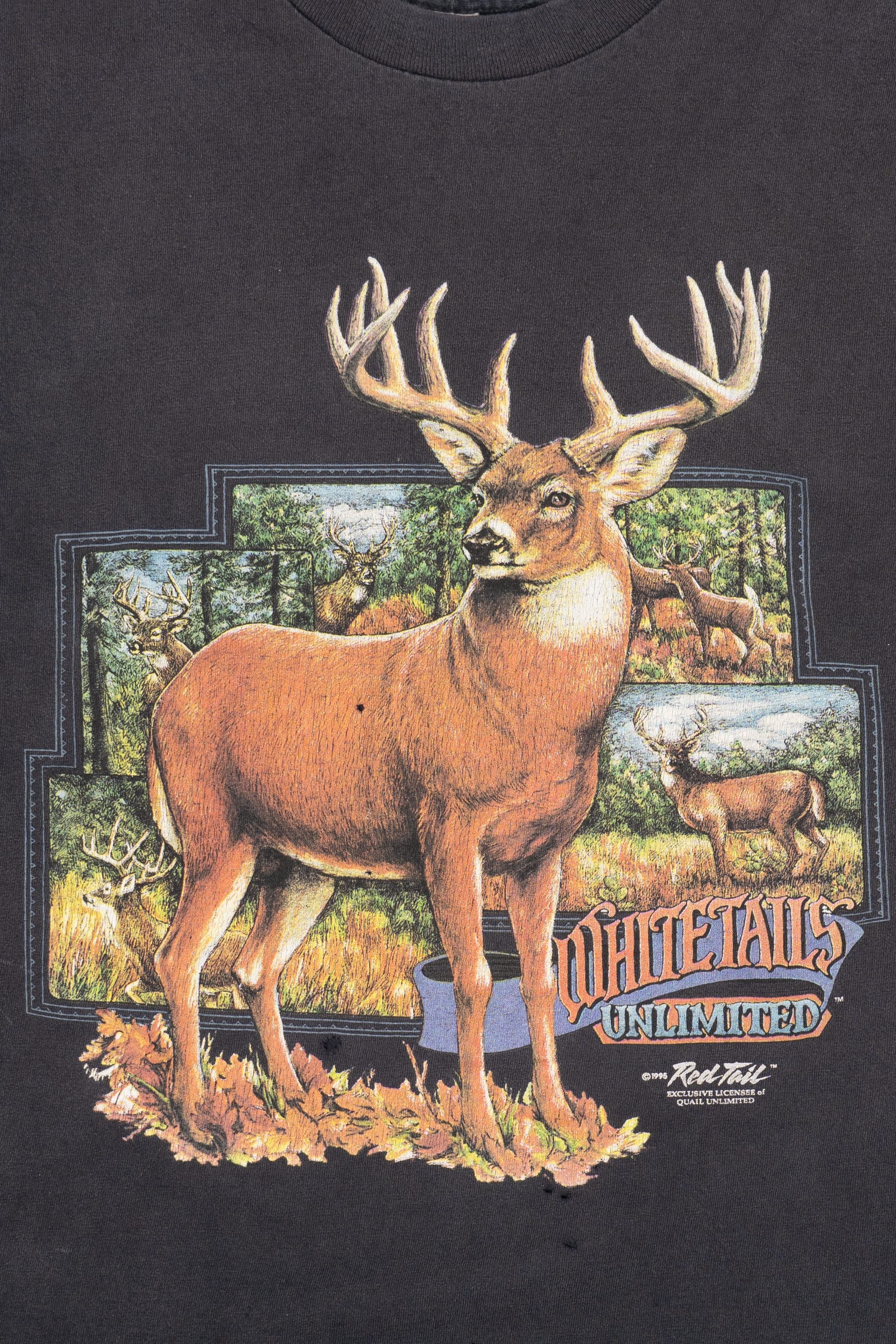 Vintage Distressed Red Tail Whitetails Unlimited Deer Buck Long Sleeve T-Shirt