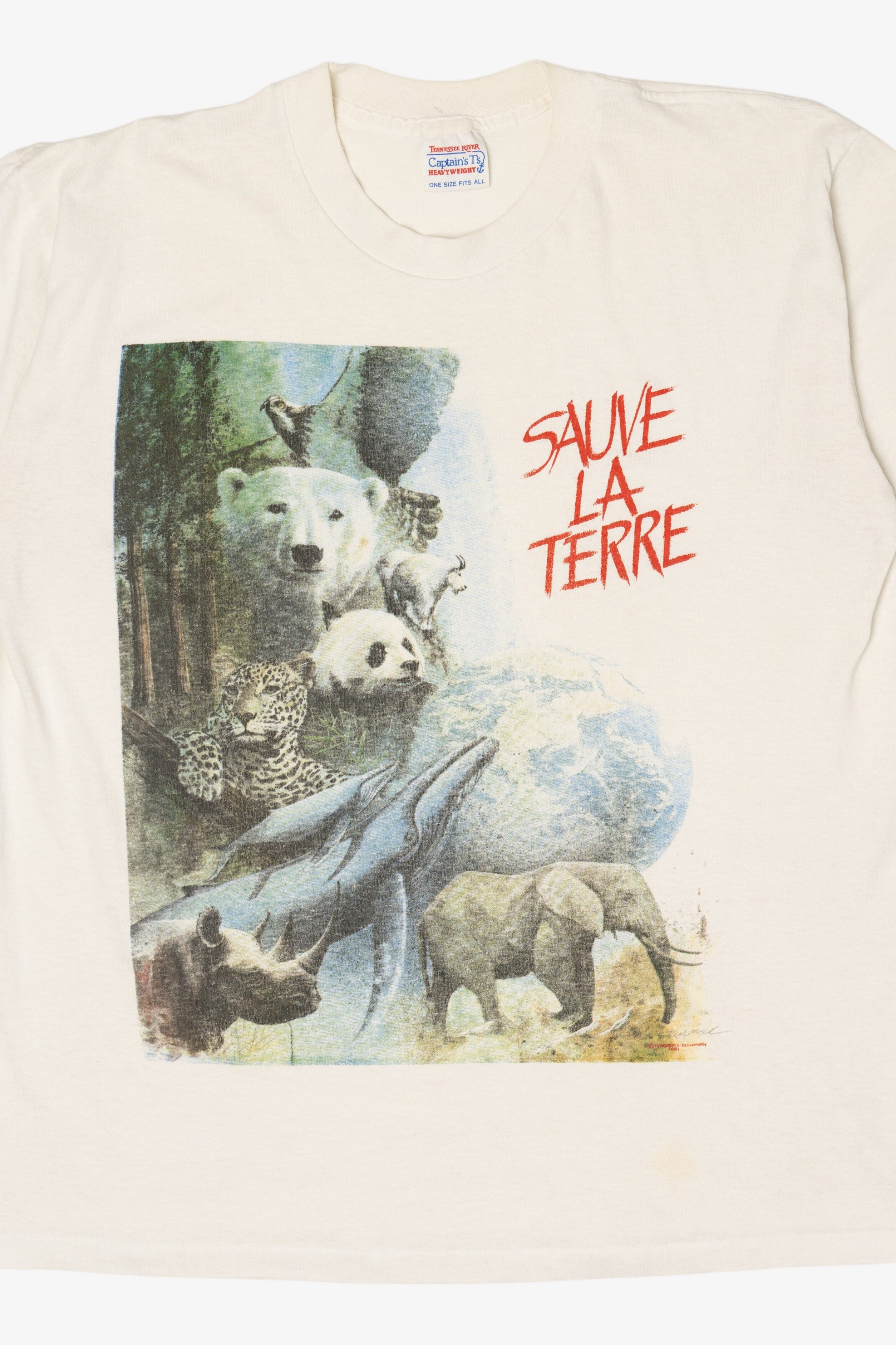 Vintage "Sauve La Terre" Save the Earth Tennessee River T-Shirt (1990s)