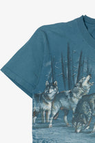Vintage Distressed Pack Of Wolves Wrap Around Print T-Shirt (1990s)