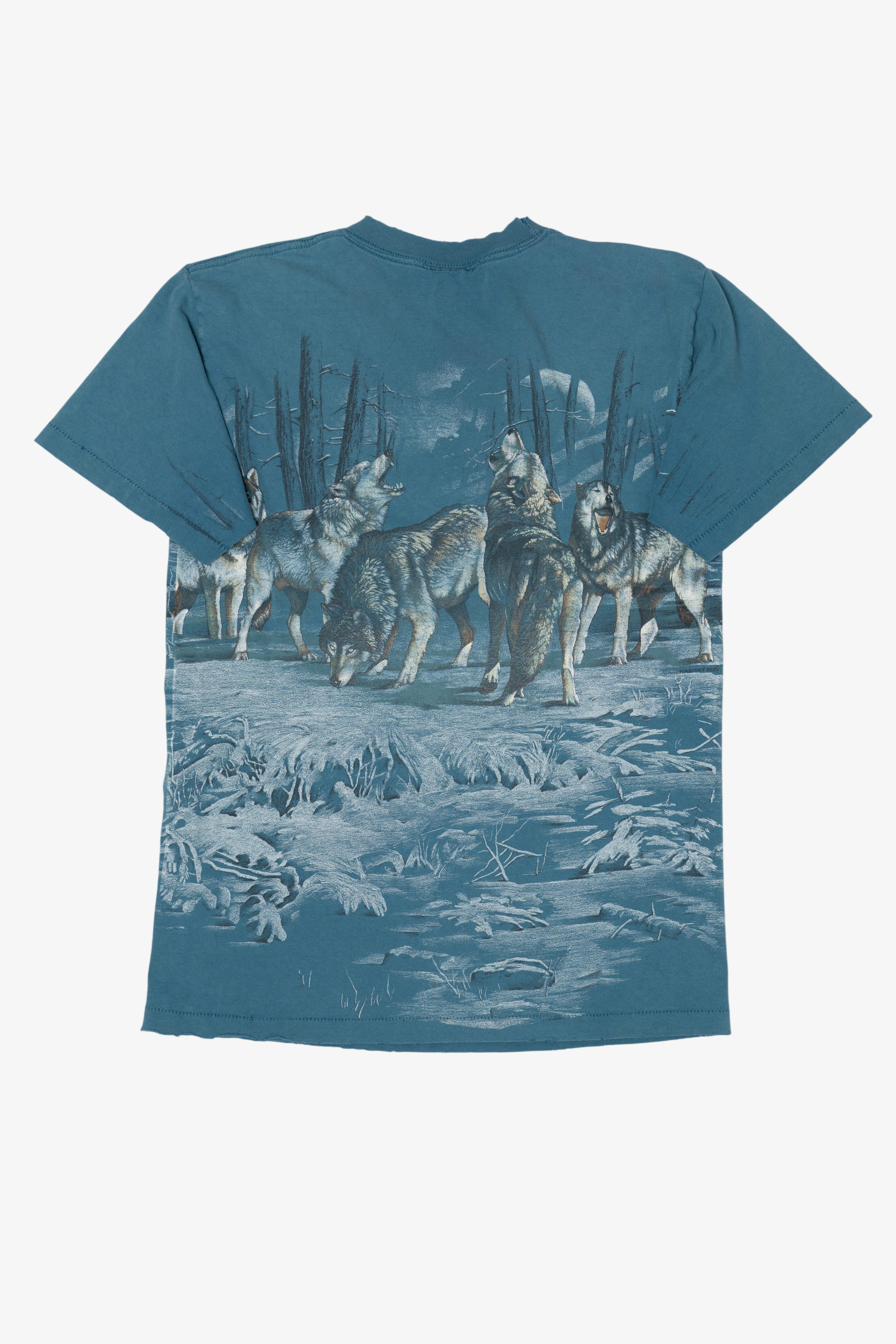 Vintage Distressed Pack Of Wolves Wrap Around Print T-Shirt (1990s)