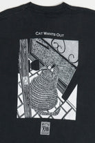 Vintage Stuart Katt "Cat Wants In" "Cat Wants Out" Double Sided Comic T-Shirt (1990s)