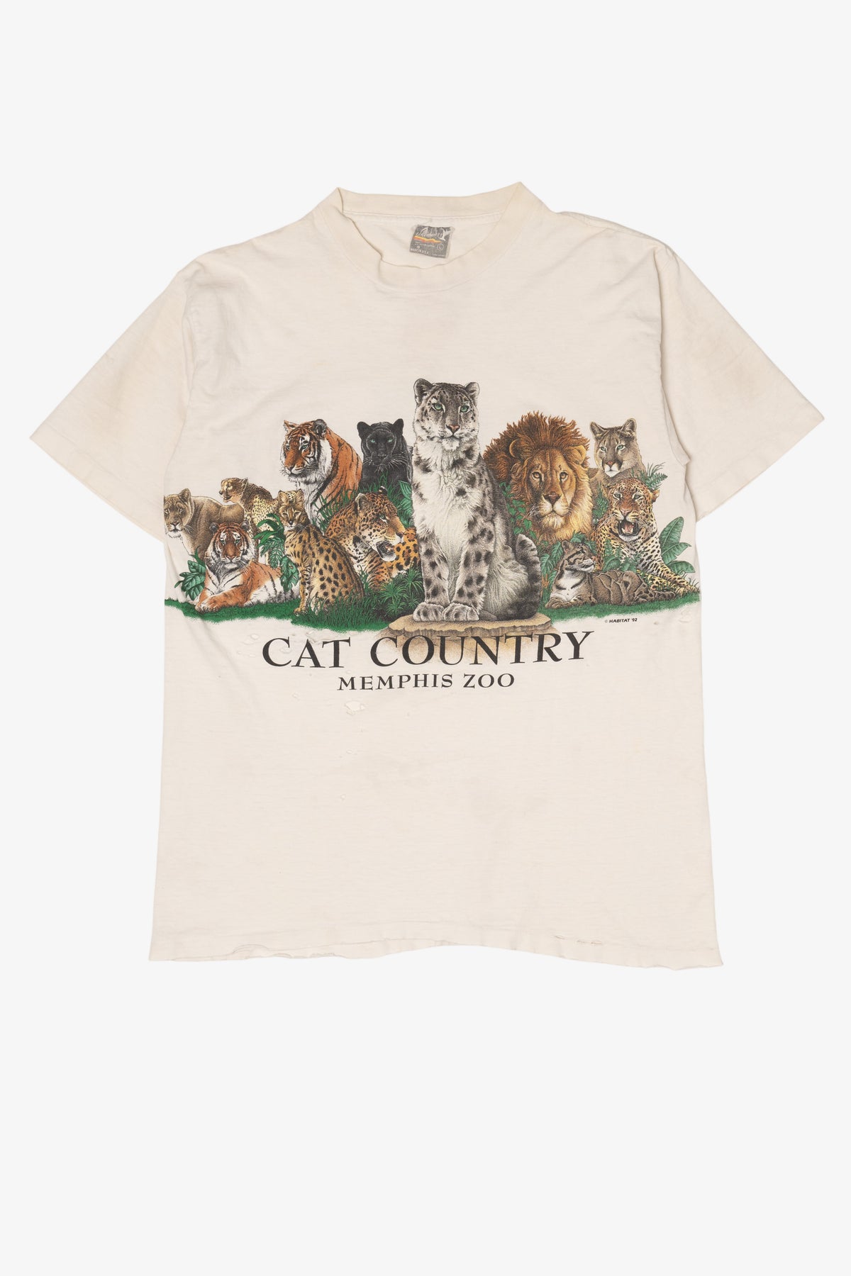 Vintage Thrashed Cat Country Memphis Zoo Big Cats Wrap Around T 
