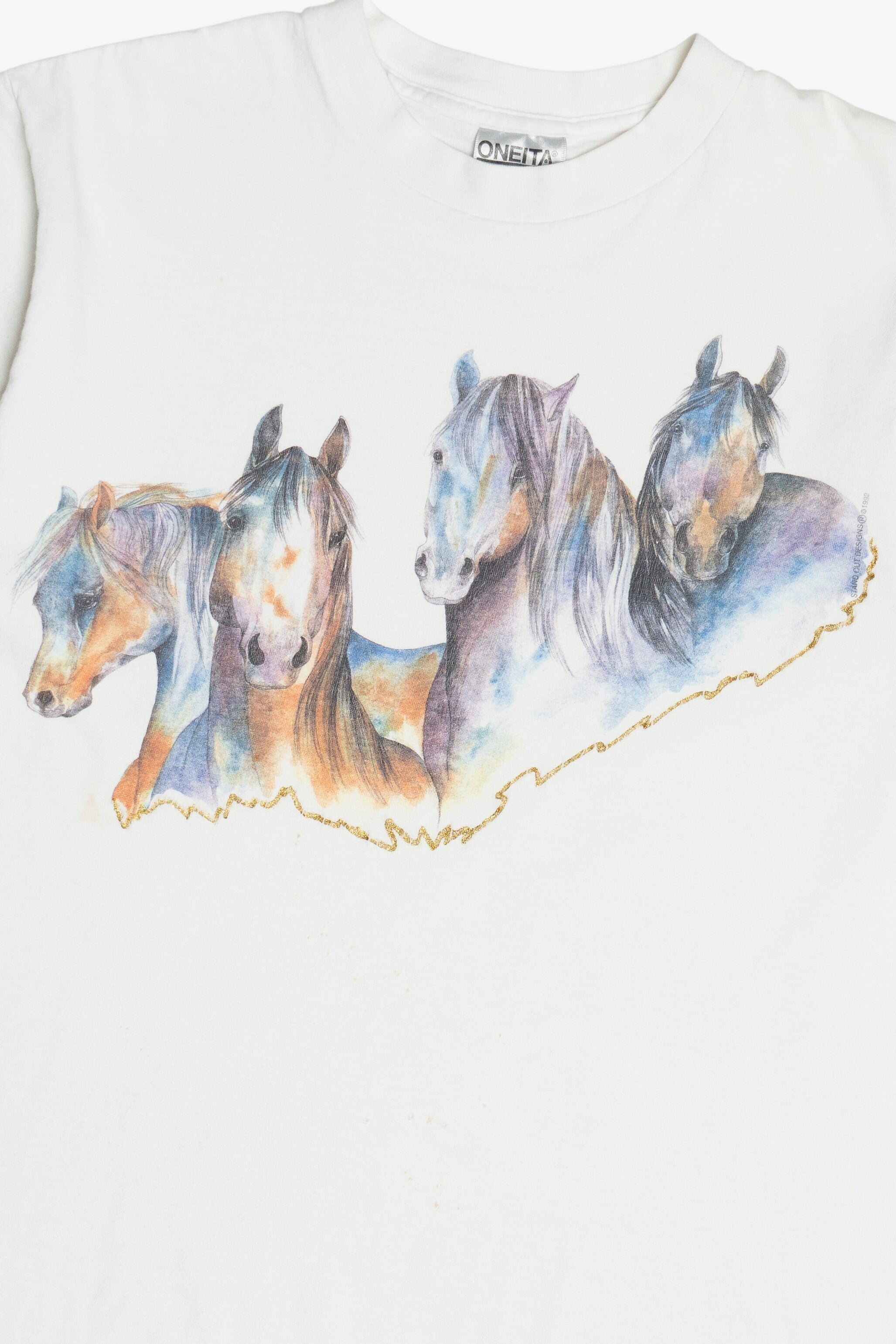 Vintage Horses & Glitter Paint Detail Single Stitch T-Shirt (1990s)
