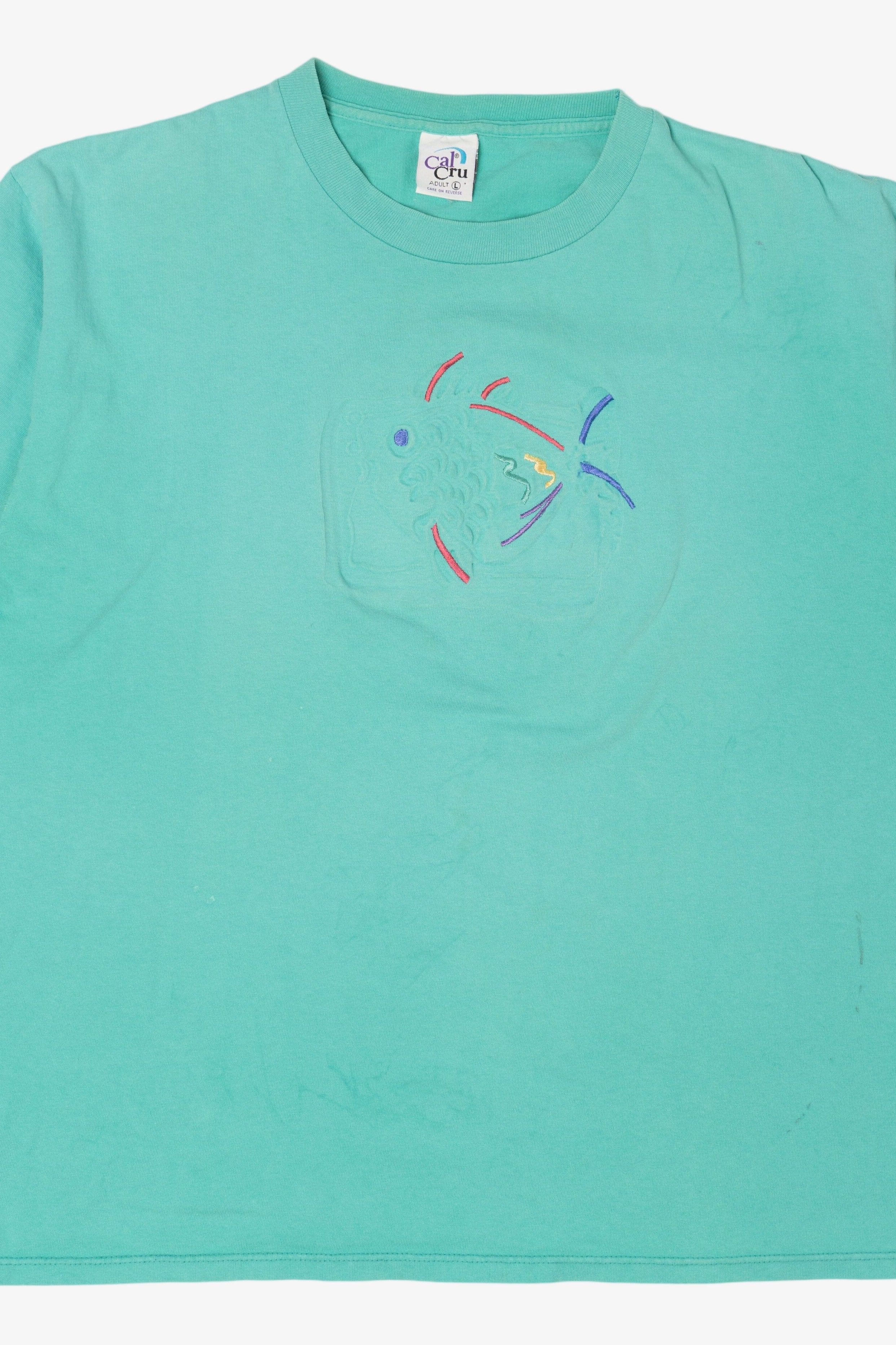 Vintage Embossed Embroidered Fish Single Stitch T-Shirt (1990s)