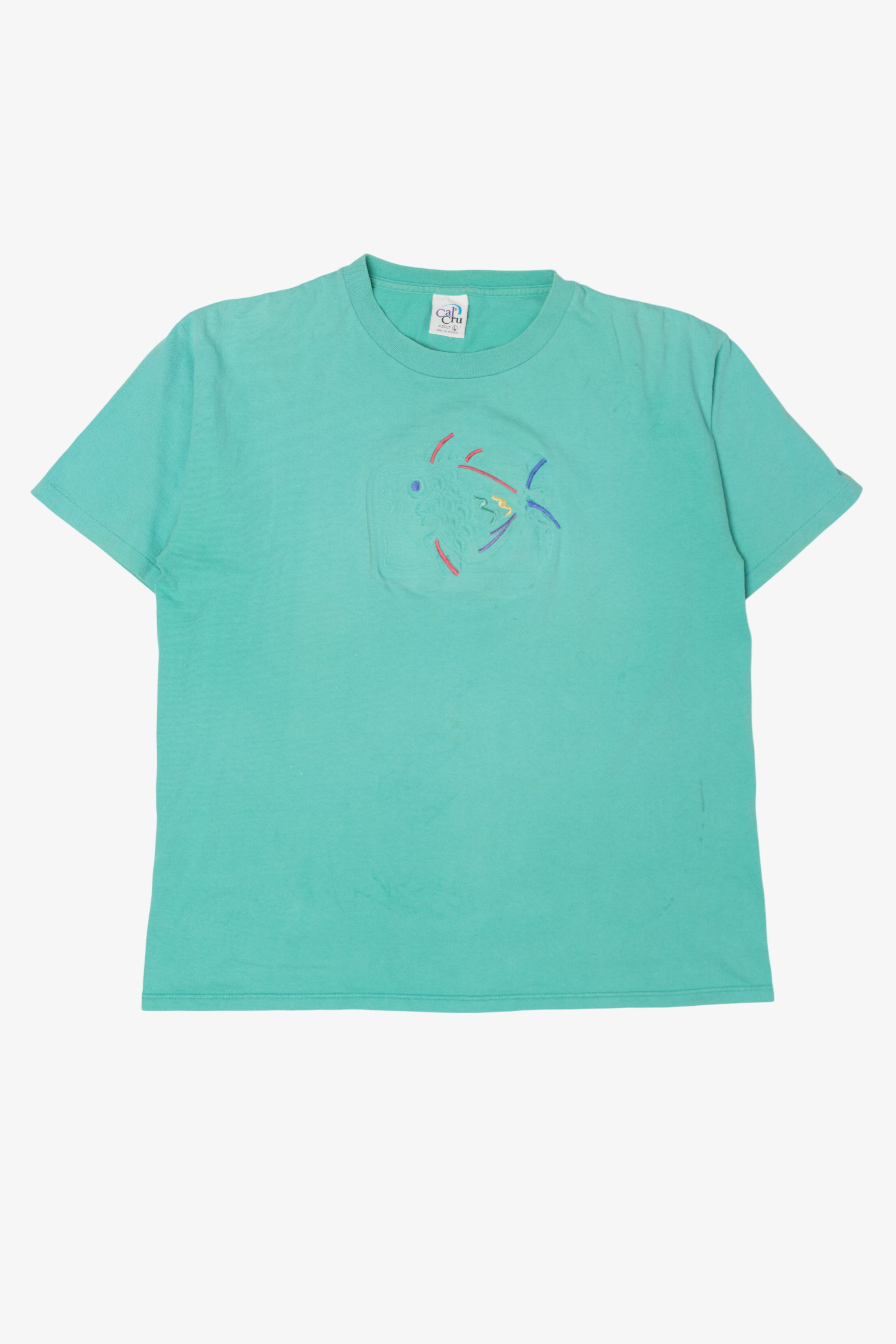 Vintage Embossed Embroidered Fish Single Stitch T-Shirt (1990s)