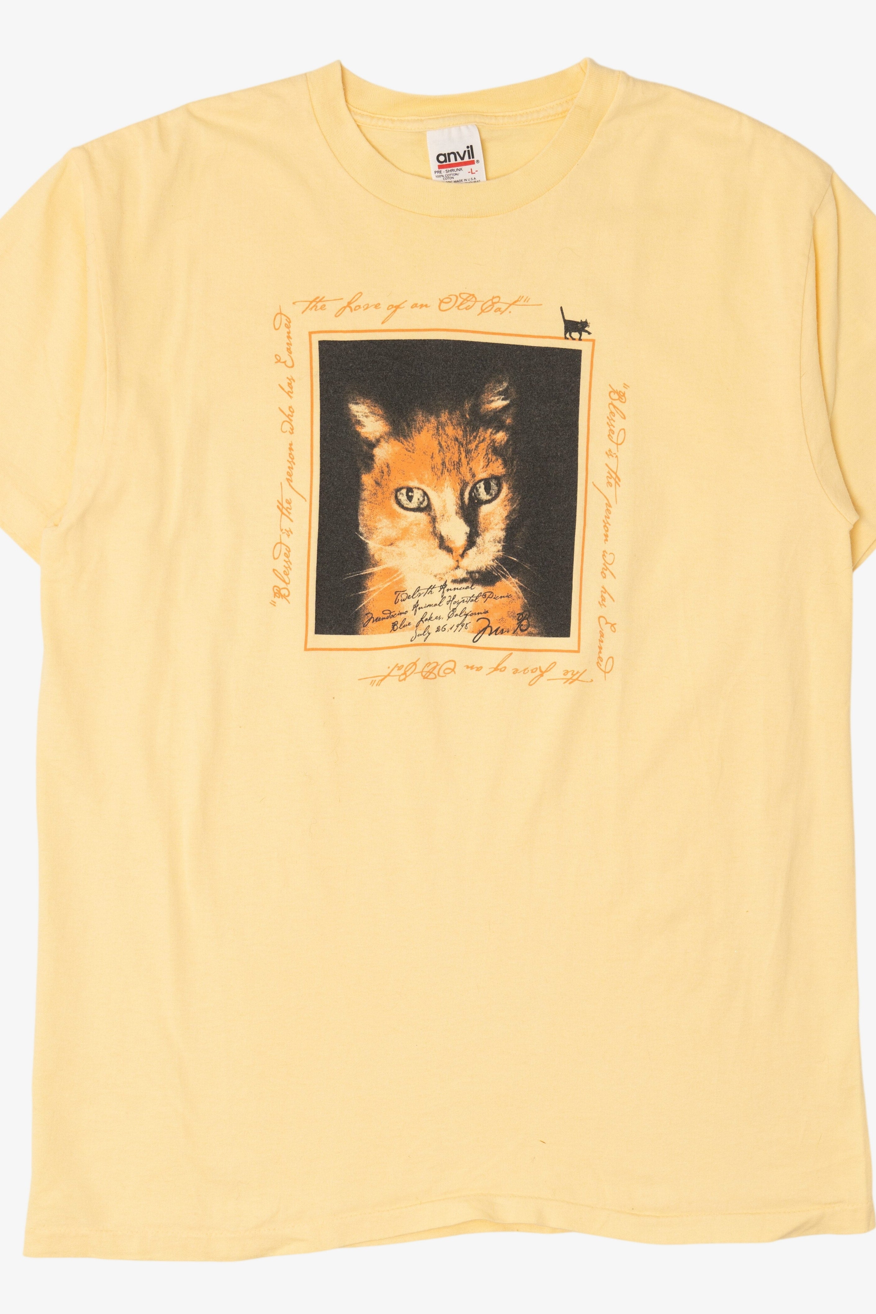 Vintage Yellow "The Love Of An Old Cat" T-Shirt (1990s)