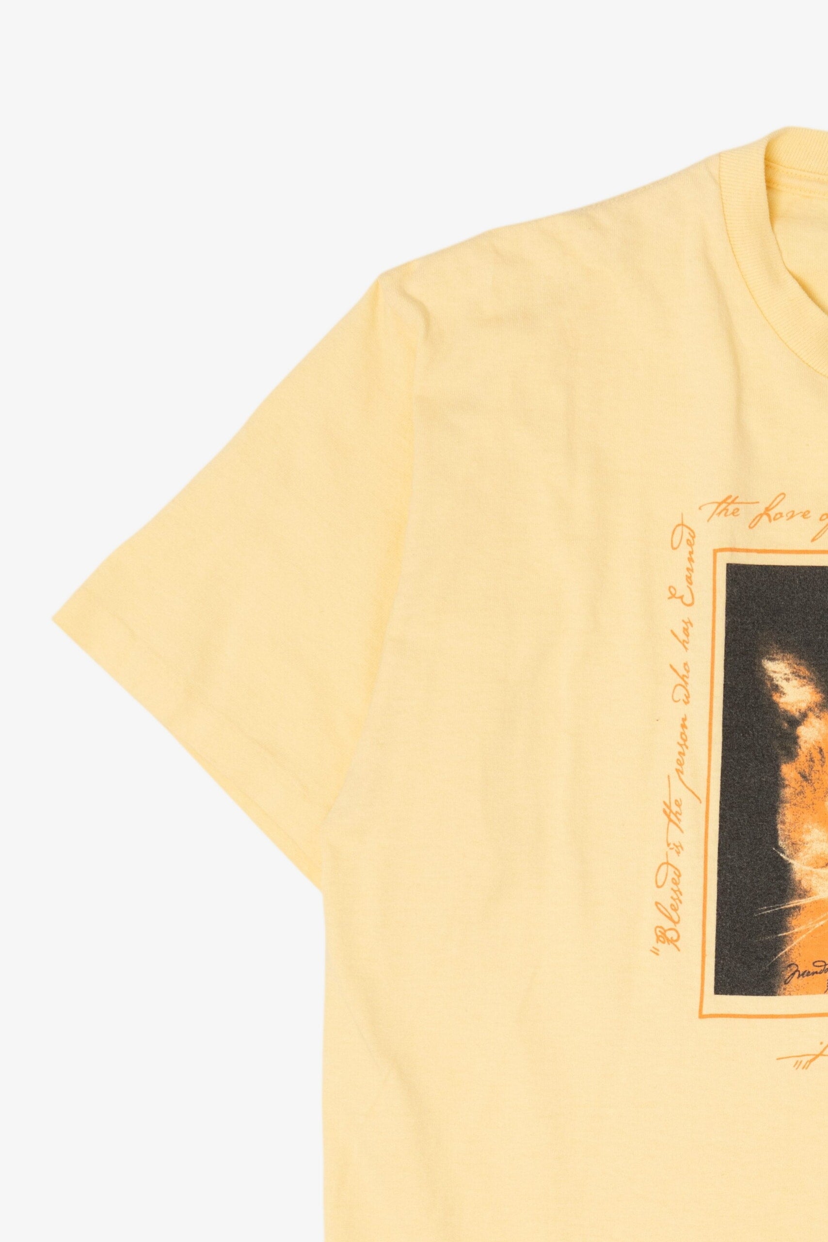 Vintage Yellow "The Love Of An Old Cat" Single Stitch T-Shirt (1990s)