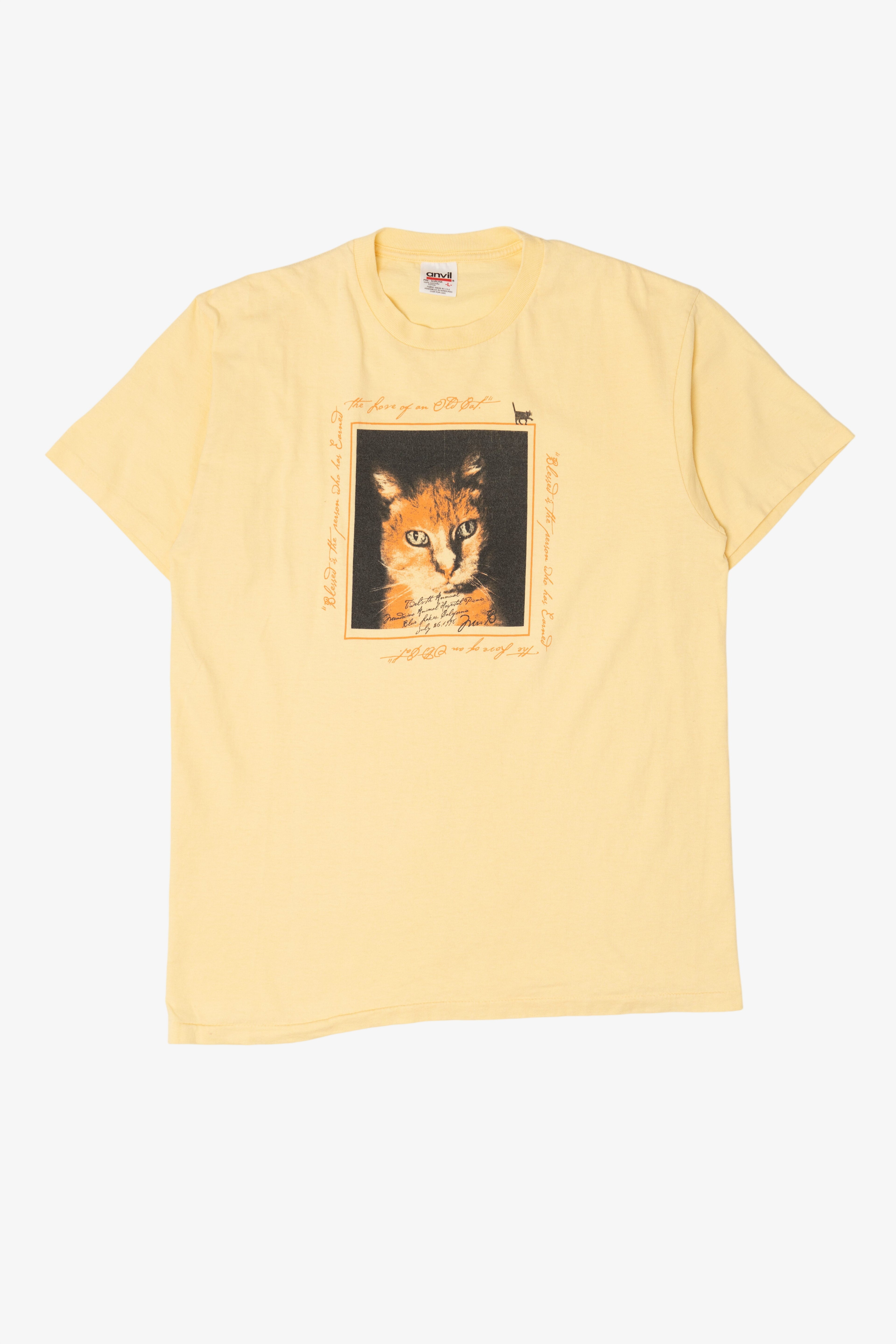 Vintage Yellow "The Love Of An Old Cat" Single Stitch T-Shirt (1990s)