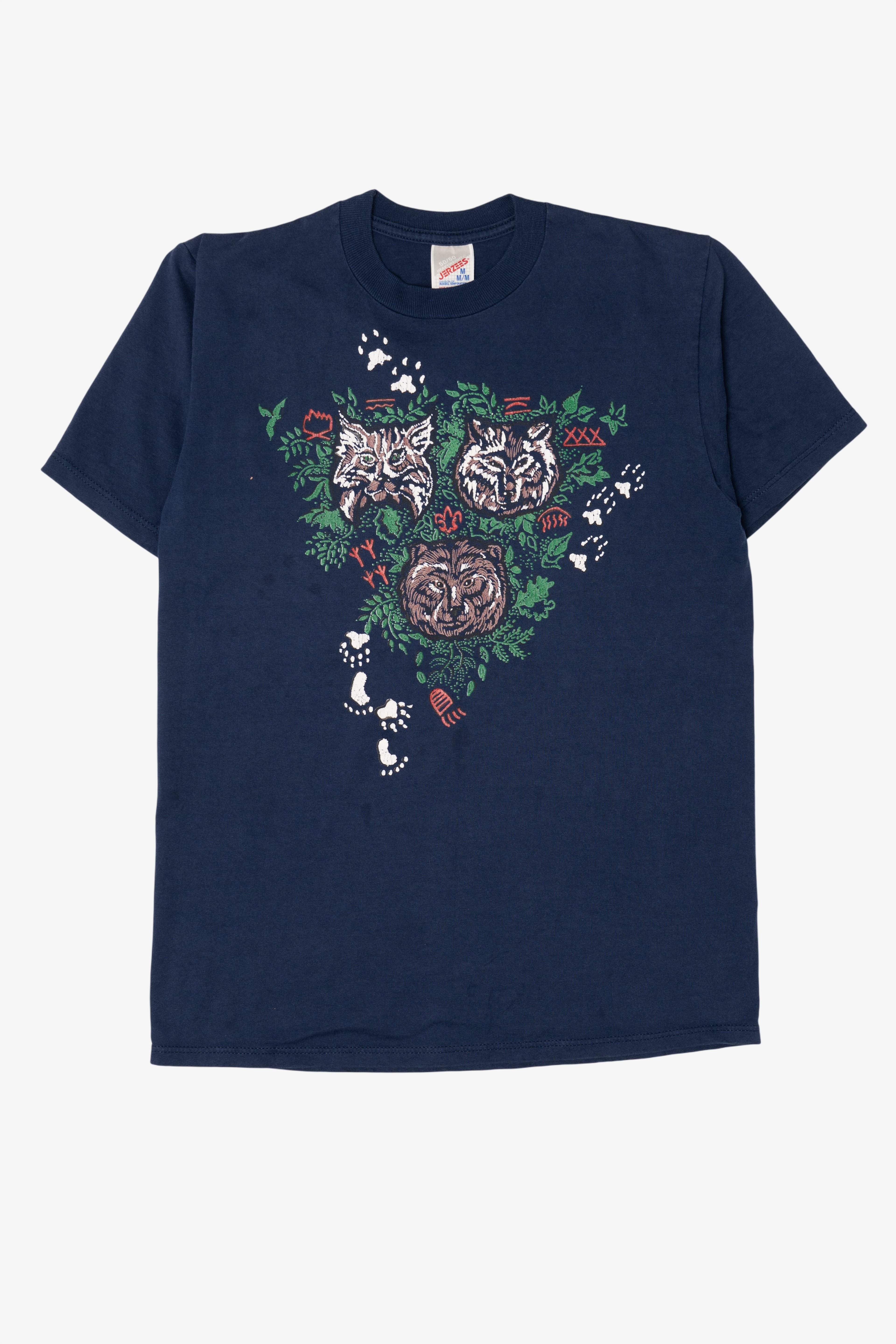 Vintage Navy Blue Wolf And Bears T-Shirt (1990s)