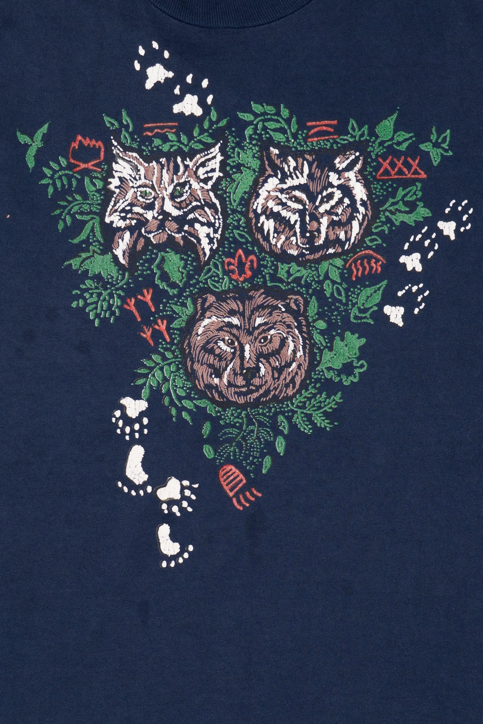 Vintage Navy Blue Wolf And Bears T-Shirt (1990s)