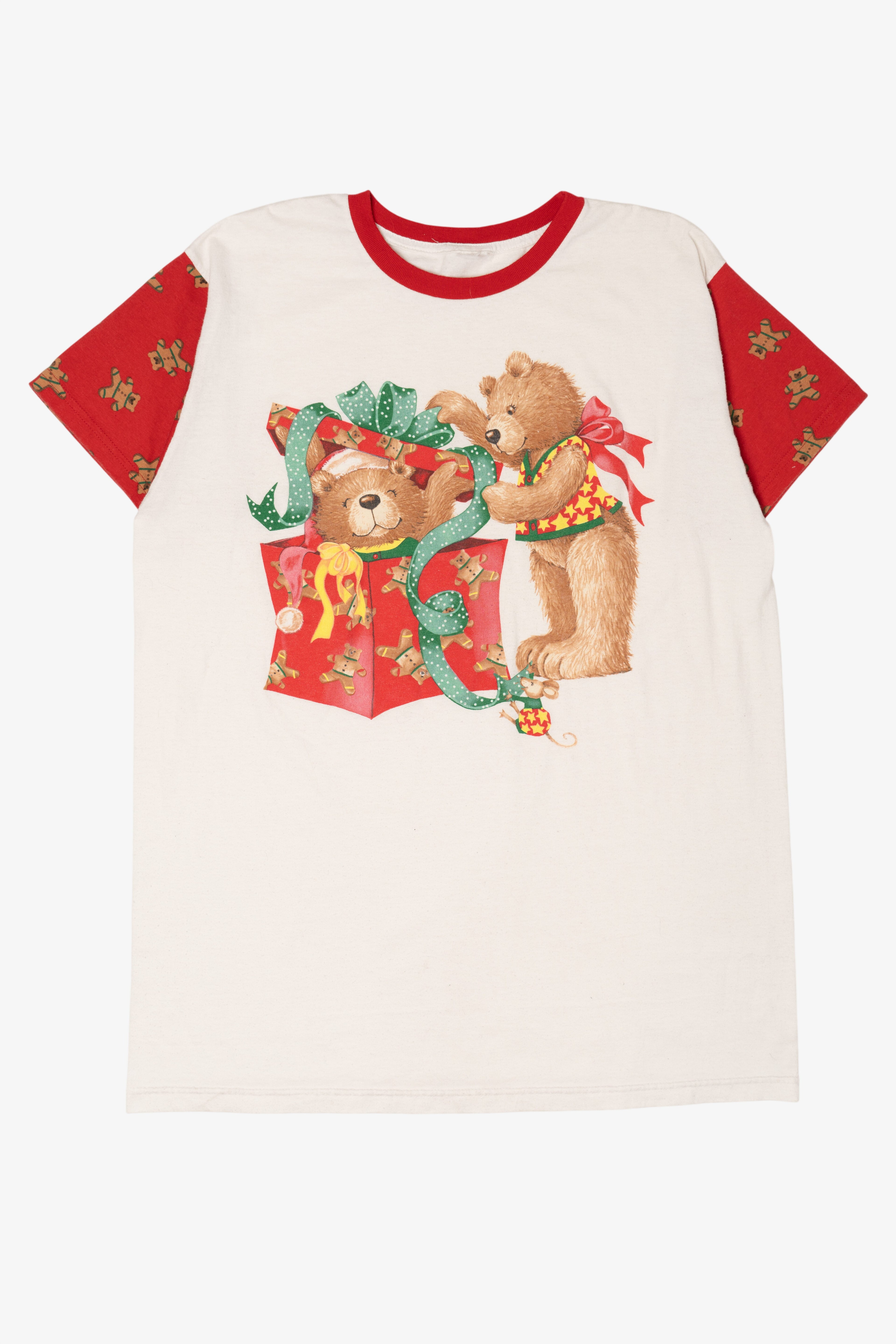 Vintage Christmas Teddy Bears Present Ringer T-Shirt (1990s)