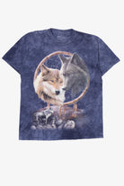 Blue Tie Dye Wolves In Dreamcatcher T-Shirt (2010s)