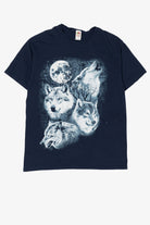 Navy Blue Wolves Howling At Moon T-Shirt (2010s)