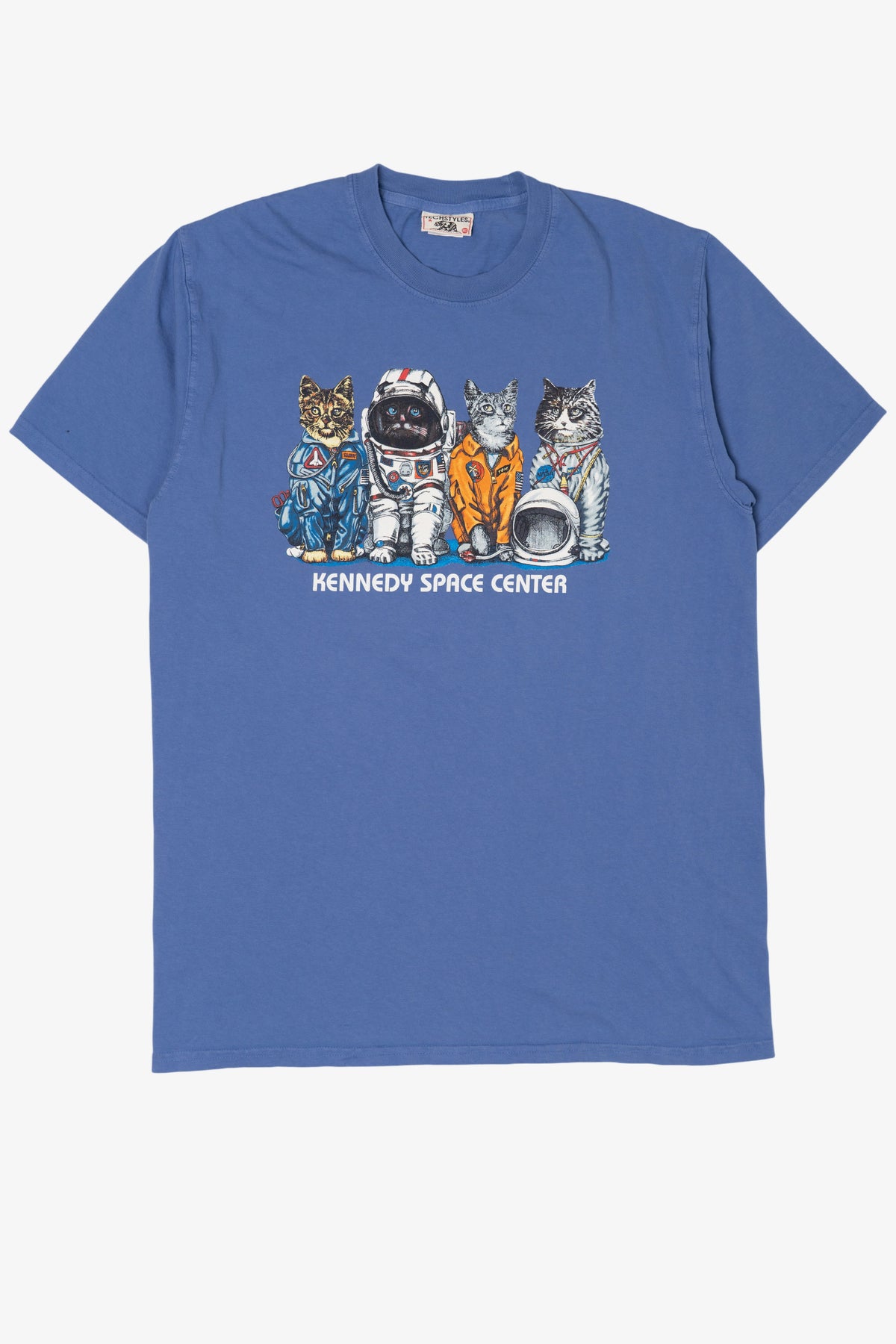 Vintage Blue Astronaut Cats Kennedy Space Center T-Shirt (1990s)
