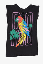 Vintage Parrot "Rio" Black Sleeveless T-Shirt (1990s)