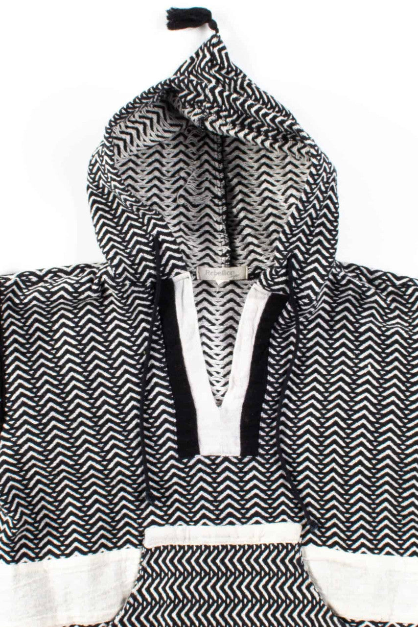 Black Chevron Tasselled Baja Hoodie