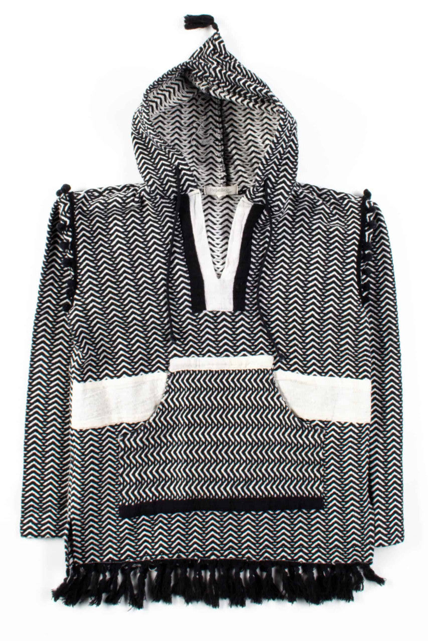 Black Chevron Tasselled Baja Hoodie