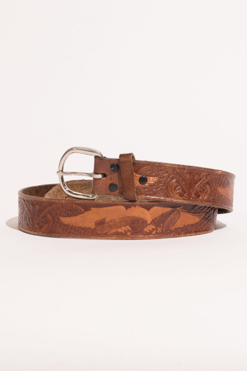 Soaring Eagles Etched Leather Belt