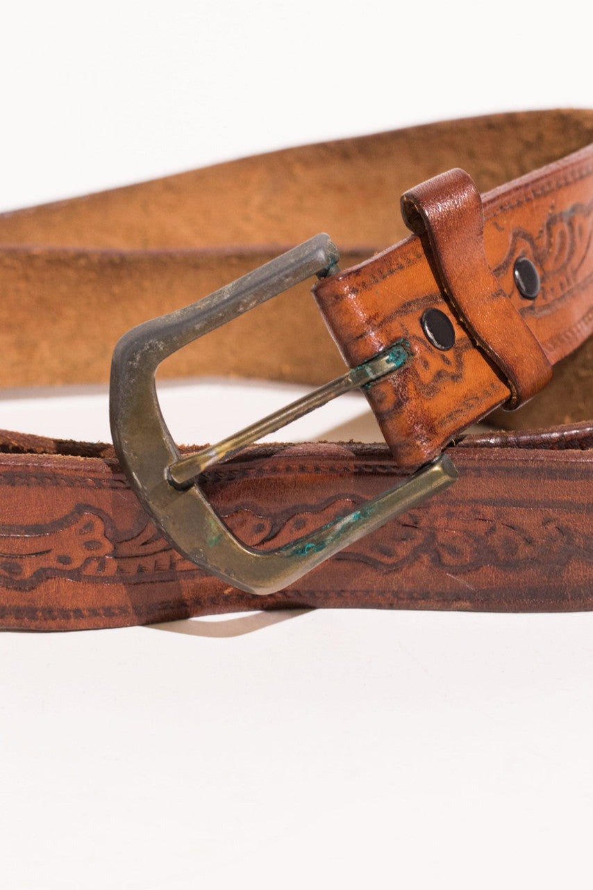 Vintage Worn Brown Leather Belt