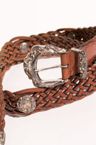 Woven Leather Belt With Silver Details.