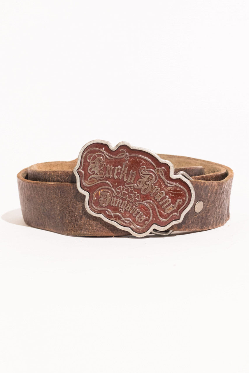 Lucky Brand Leather Belt w/ Oversize Buckle