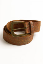 Vintage Etched Roses Leather Belt